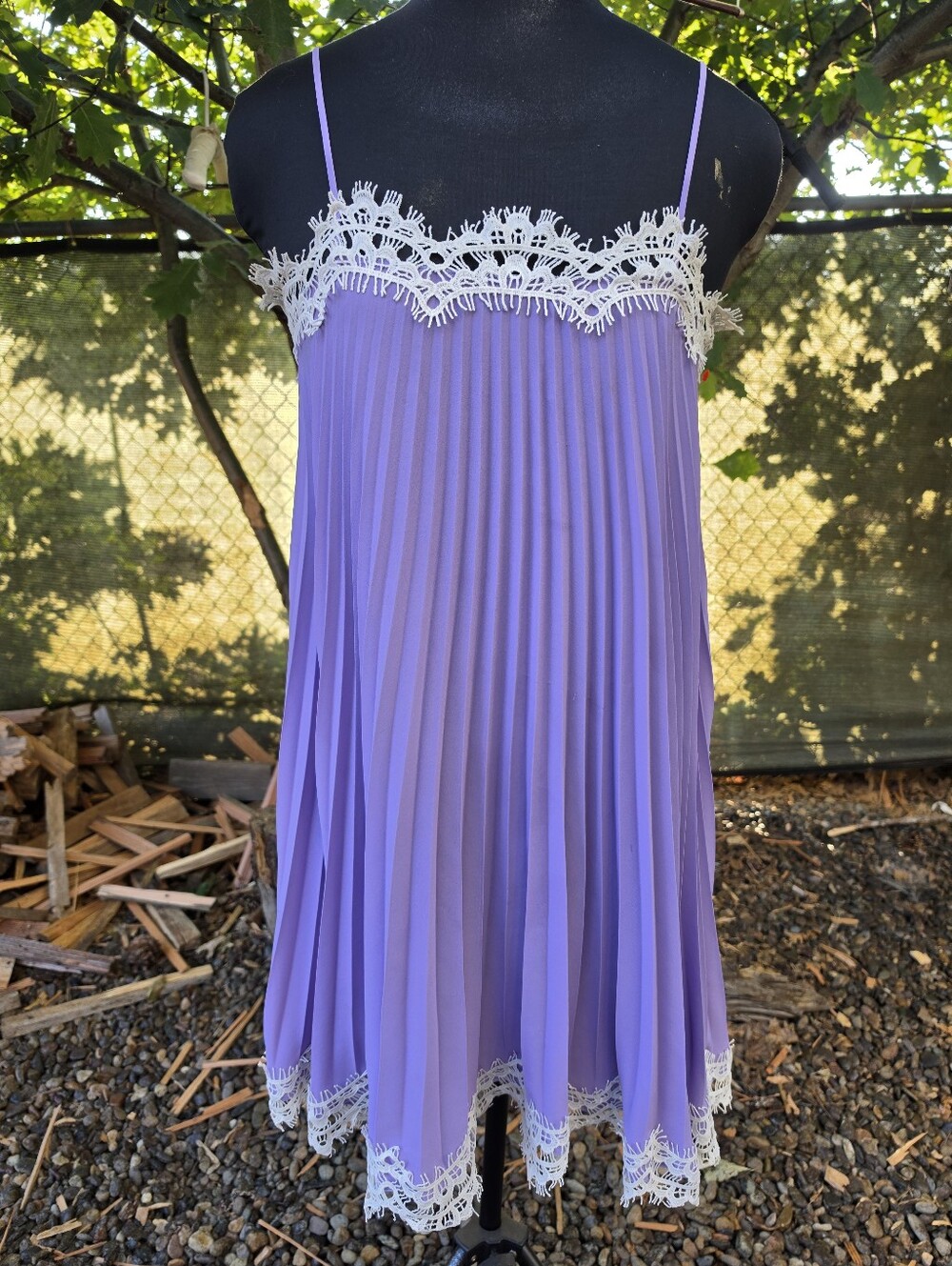 Anthropologie Lavender Lace Pleated Slip Dress Lace Coquette Dollette Romantic